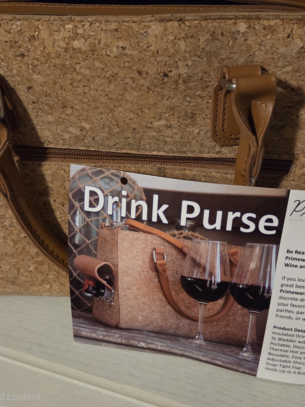 Primeware Insulated Cork Drink Purse w/ 3L Bladder Bag Thermal Storage BRAND NEW